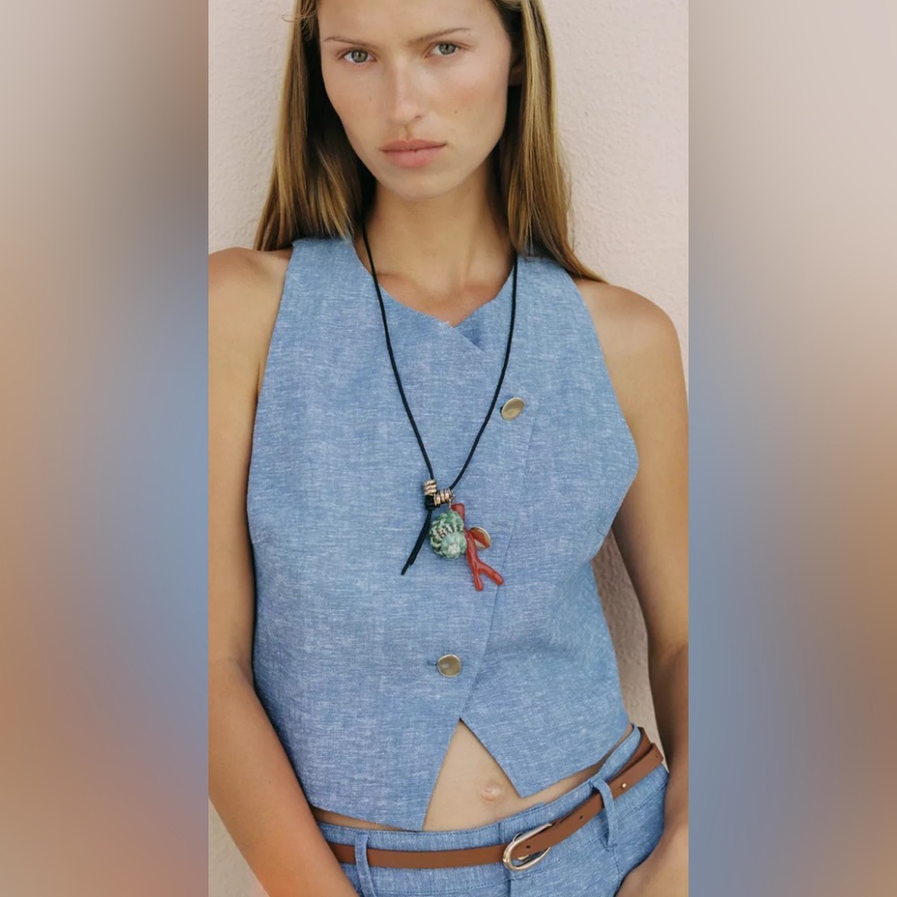 Zara Double Berated Linen Vest | NWT